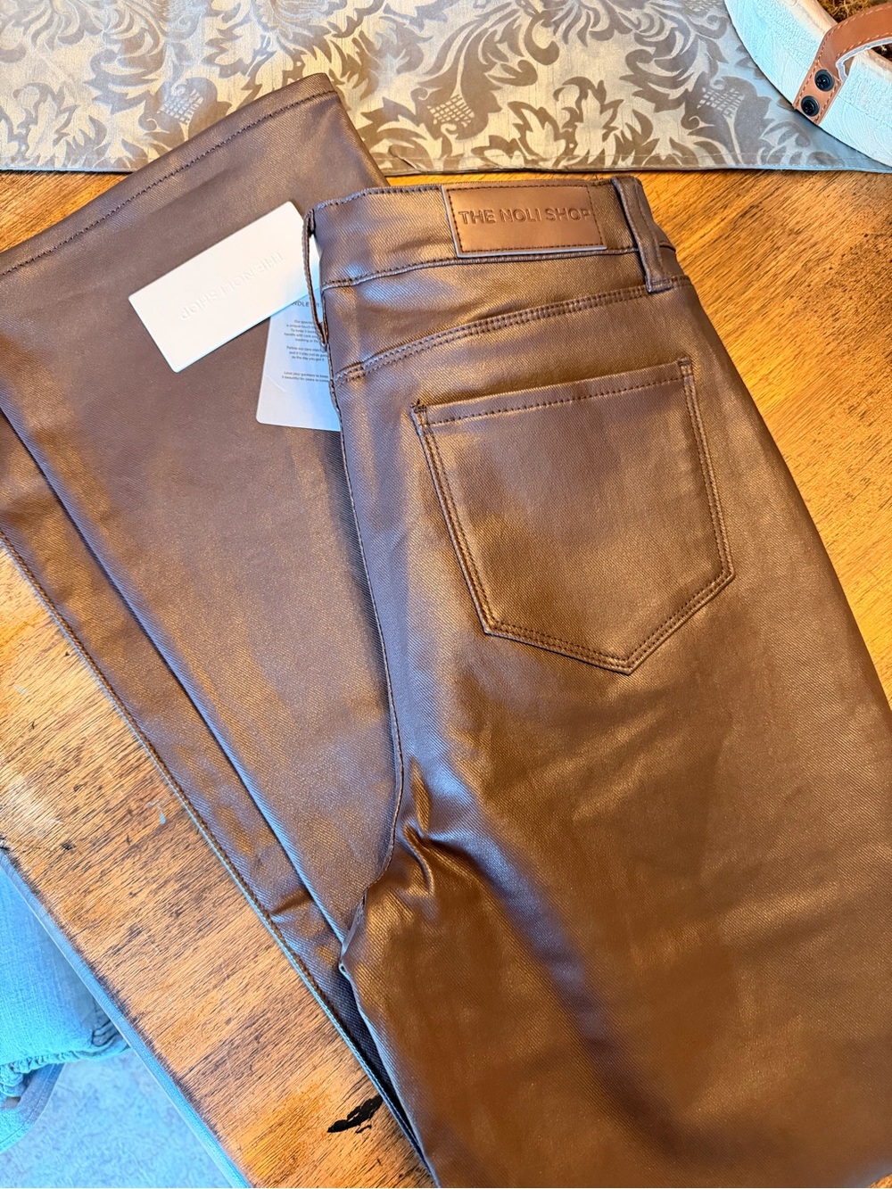 Noli Chocolate Brown Leather Flare Jeans - Picture 4 of 6